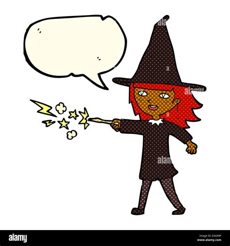 Cartoon Witch Girl Casting Spell With Speech Bubble Stock Vector Image