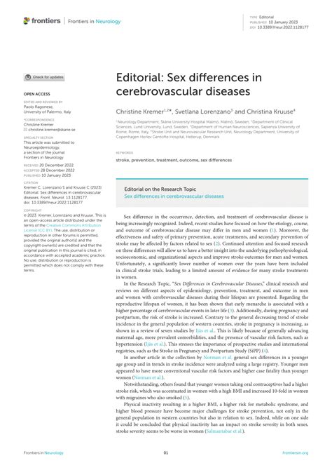 Pdf Editorial Sex Differences In Cerebrovascular Diseases