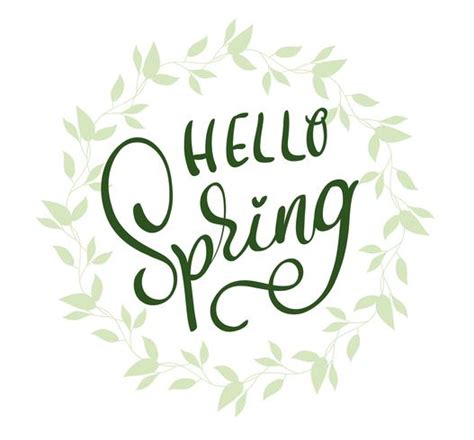 Hello Spring Words On White Background Frame Calligraphy Lettering