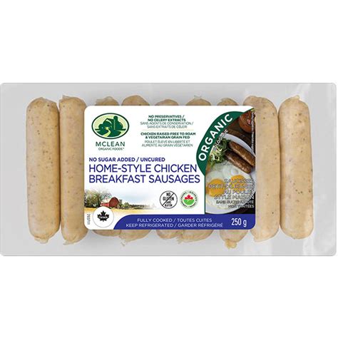 Organic Home Style Chicken Breakfast Sausages Fully Cooked Mclean