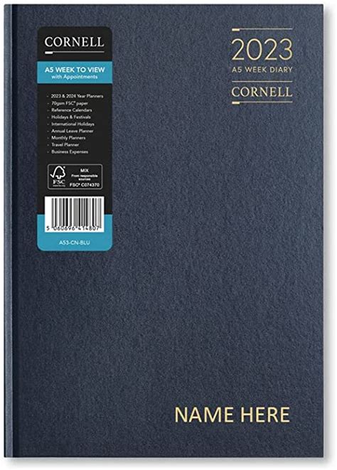 Cornell 2023 Diary Personalised A5 Week To View Diary Appointments
