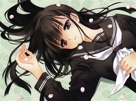 Desktop Wallpaper Lying Down Sad Anime Girl Black Dress Original