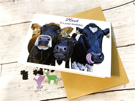 Cute Cow Birthday Card Funny Cow Birthday Card Herd It Was Etsy