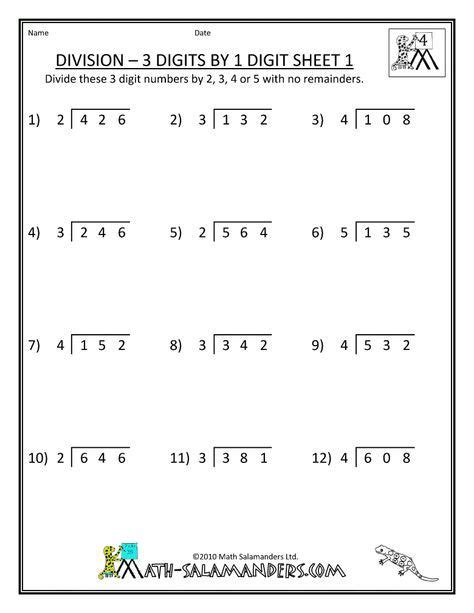 The concept of division is essential for further detailed topics in mathematics. 4th grade math worksheets division 3 digits by 1 digit 1 ...