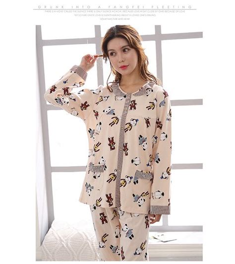 Khaki Print Spring 2018 Pajamas Loose Women Girls Homewear Set Long