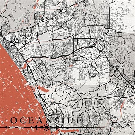 Oceanside Ca Canvas Print California Vintage Map Oceanside Ca Hotel