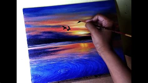 How To Paint Sunrise Acrylic Painting Seascape Youtube