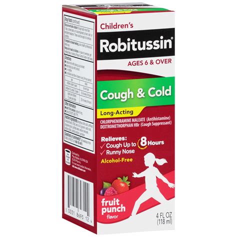 Childrens Robitussin Long Acting Cough And Cold Liquid Fruit Punch 4