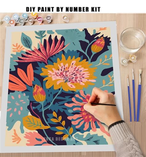 Paint By Number Kit For Adults Modern Flowers Boho Whimsical Art Easy