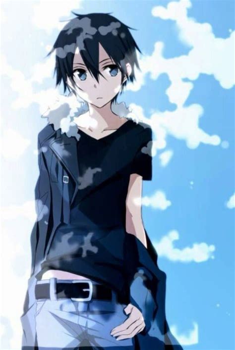Anime Boy Black Hair Biker Jacket Teenager Sword Art