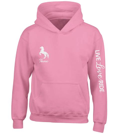 Personalised Horse Riding Hoodie Girls Glitter Equestrian Hoody Chest