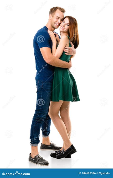 Full Body Of Young Hugging Couple On White Stock Photo Image Of Pair
