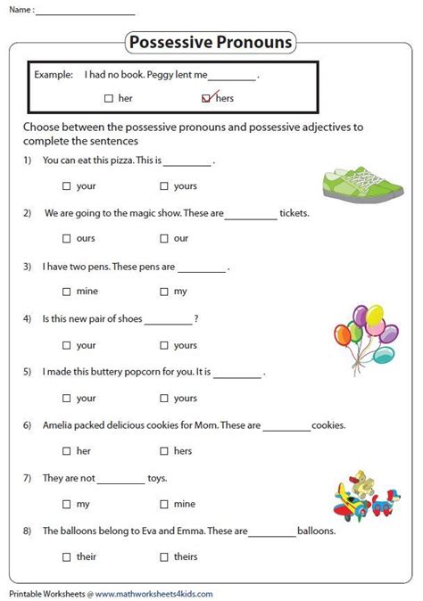Possessive Pronoun Worksheet First Grade