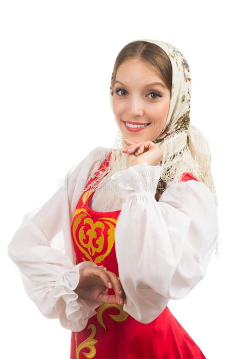 Belle Fille Russe De Sourire Dans Le Costume Folklorique Image Stock