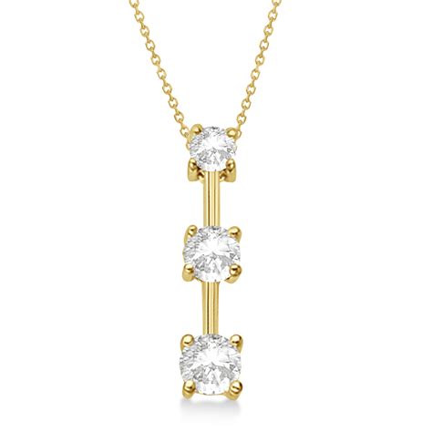 Three Stone Graduated Diamond Pendant Necklace 14k Yellow Gold 050ct