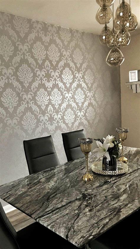 Chelsea Glitter Damask Wallpaper In Soft Grey And Silver Grey