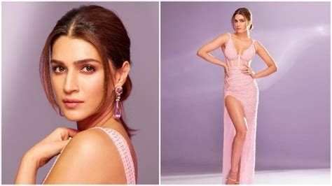 Kriti Sanon Aces The Soft Glam Look In Nude Pink Bustier Thigh High Slit Dress Hindustan Times