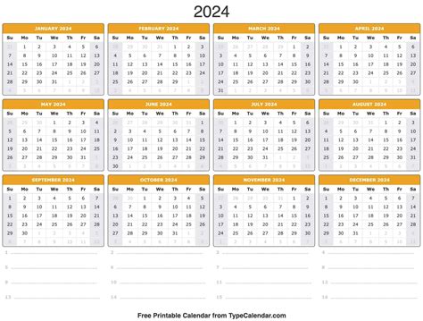 Full Year Calendar 2024 Printable Free Calendars Elga Nickie