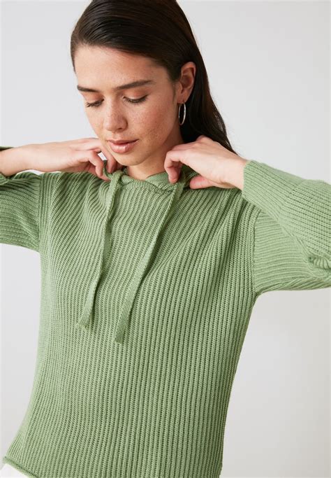 Buy Trendyol Green Hooded Knitted Sweater For Women In Mena Worldwide Twoaw21kz2120
