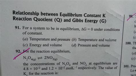 Relationship Between Equilibrium Constant K Reaction Quotient Q And Gib
