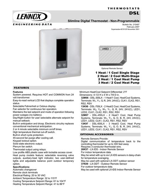 Package 1 of 1 contains the following: Lennox Dsl-450 Lx Thermostat Wiring Diagram.