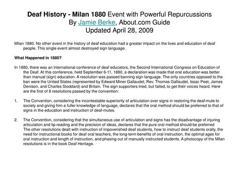 Ppt Deaf History Milan 1880 Event With Powerful Repurcussions By