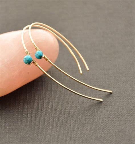 Turquoise Hoop Earrings Turquoise Hoops Wire Earrings Gemstone