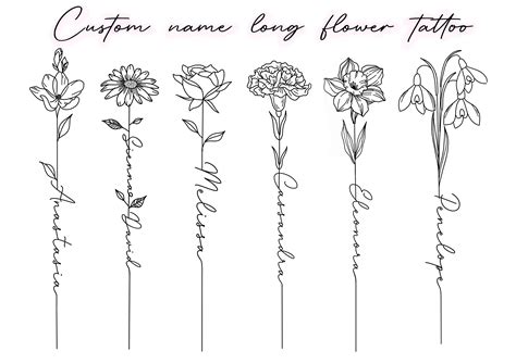 Custom Name Long Sleeve Birth Flower Tattoo Floral Name - Etsy
