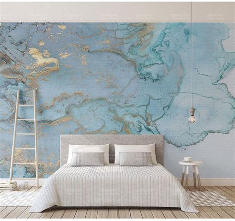 Luxurious Gold Print Blue Texture Marble Wallpaper Murals