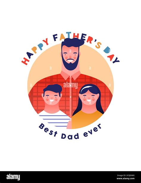 Happy Fathers Day Greeting Card Illustration Of Dad With Little Boy