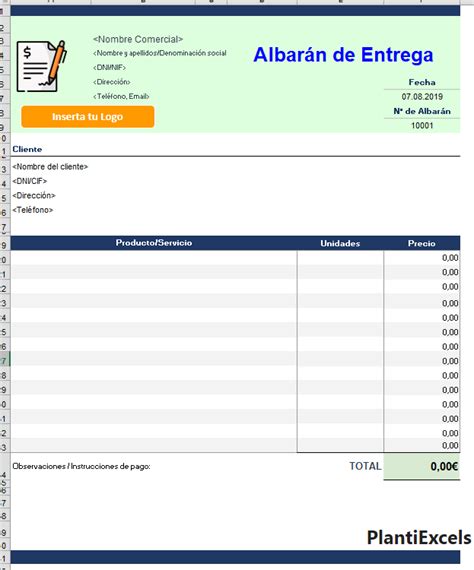 Plantilla Albarán Excel Gratis Plantiexcels