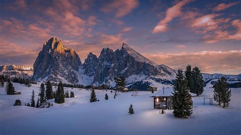 Hd Wallpaper Winter Snow Mountains Lights Valley Italy The