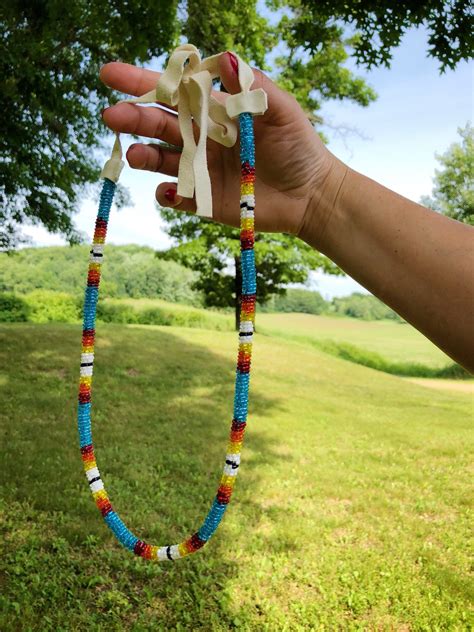 Native American Beaded Necklace Rainbow Buckskin Powwow Necklace