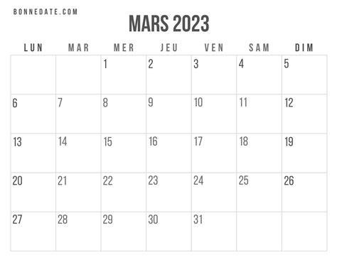 Calendrier Mars 2023 Calendrier Gratuit