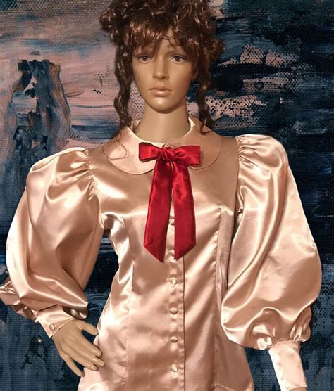 Peter Pan Collar Satin Blouse In Nude Color Etsy