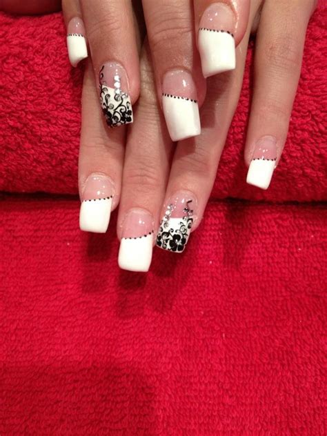 Acrylic Nails French Manicure Gel Overlay Free Hand Nail Art Black
