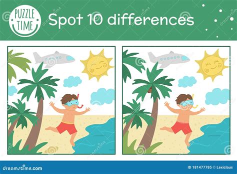 Summer Find Differences Game For Children Beach Holiday Preschool