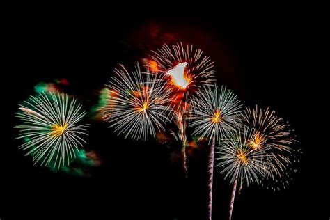 Beautiful Colorful Firework Display At Night For Celebrate Stock Photo