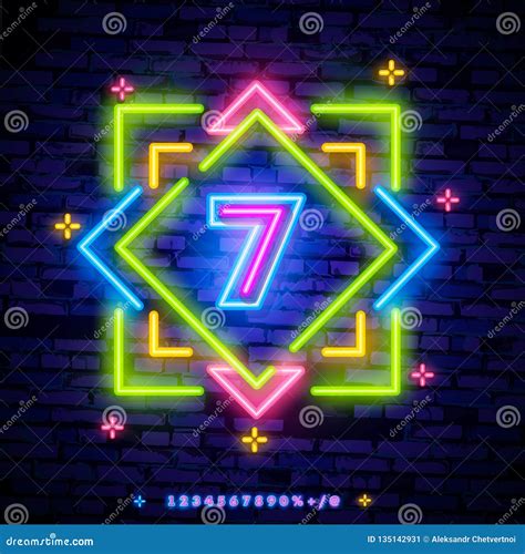 Number Seven Symbol Neon Sign Vector Seventh Number Seven Template