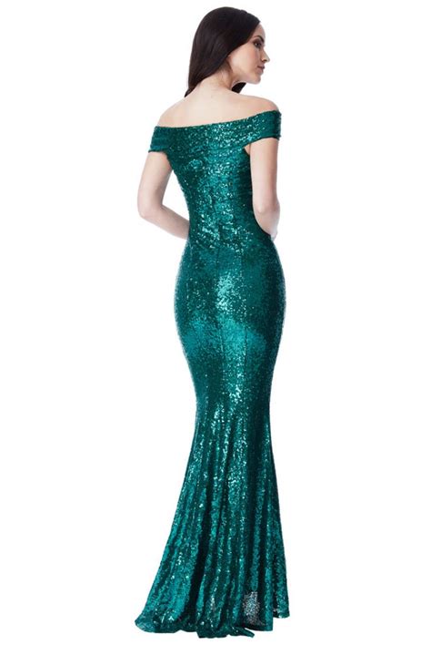 City Goddess Emerald Green Sequins Strapless Gown Alila