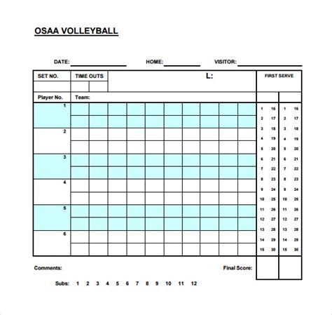 Volleyball Score Sheets Printable
