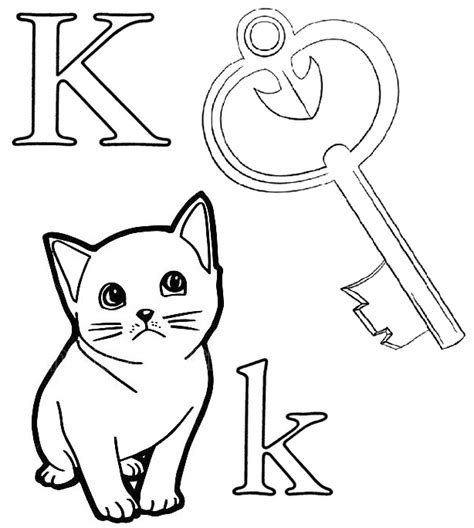 Letter K For Key And Kitten Coloring Page