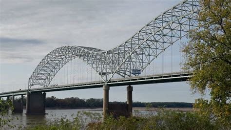 Hernando De Soto Bridge In Memphis Over Mississippi River Stock Photo