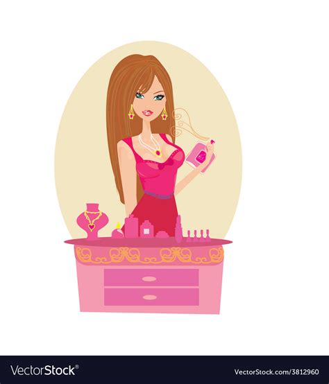 Young Woman Spraying Perfume On Herself Royalty Free Vector
