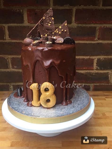 18th birthday chocolate ganache drip cake cake by caggy cakesdecor