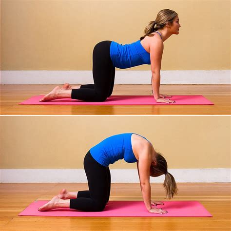 Start by kneeling on your hands and knees, and gaze at a spot on the floor about three feet in front of you. short home practice morning yoga | POPSUGAR Fitness UK