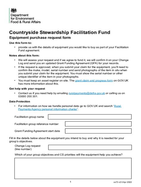 Fillable Online Countryside Stewardship Facilitation Fund Equipment