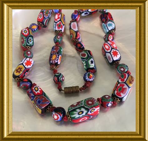 Vintage Necklace With Murano Millefiori Glass Beads