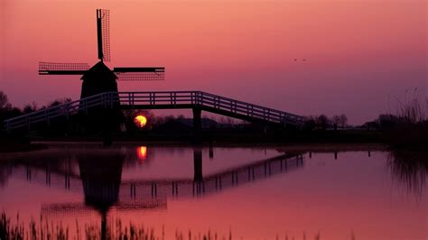 🥇 Sunset Netherlands Windmills Wallpaper 21871