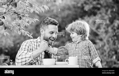organic and natural food they love eating together weekend breakfast father and son eat